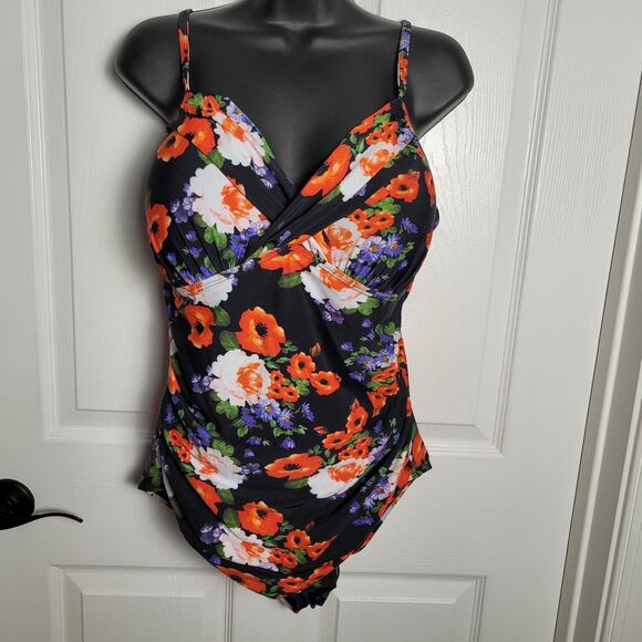 Hilor Other - Hilor Swimsuit Womens 16 Black Floral One Piece Padded Adjustable Straps Ruched